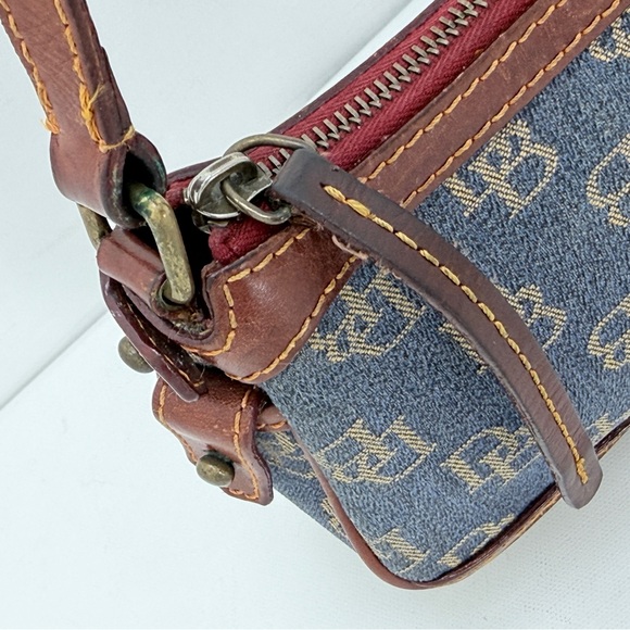 Dooney & Bourke Denim Monogram Mini Shoulder Bag Top Zip Blue Brown Leather Y2K - Picture 15 of 16